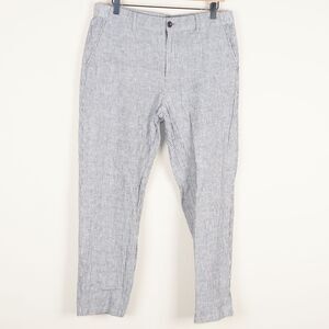 Uniqlo Blue White Pin Striped Linen Cotton Blend Pants Tapered Pants Sz L